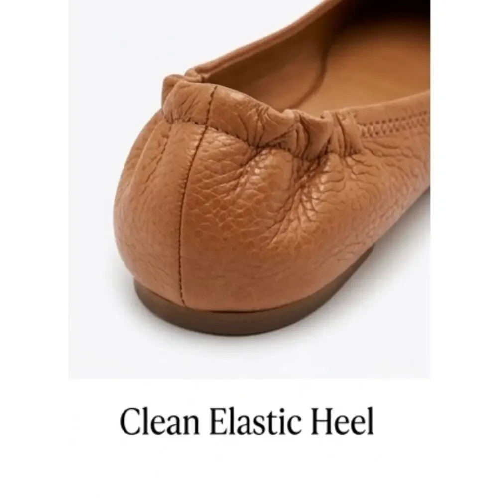 Tory Burch Minnie Travel Ballet Flats Size 8.5 Tan Leather Logo Slip On Shoes